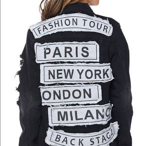 Black Distress Denim Boyfriend Fashion Tour Jacket